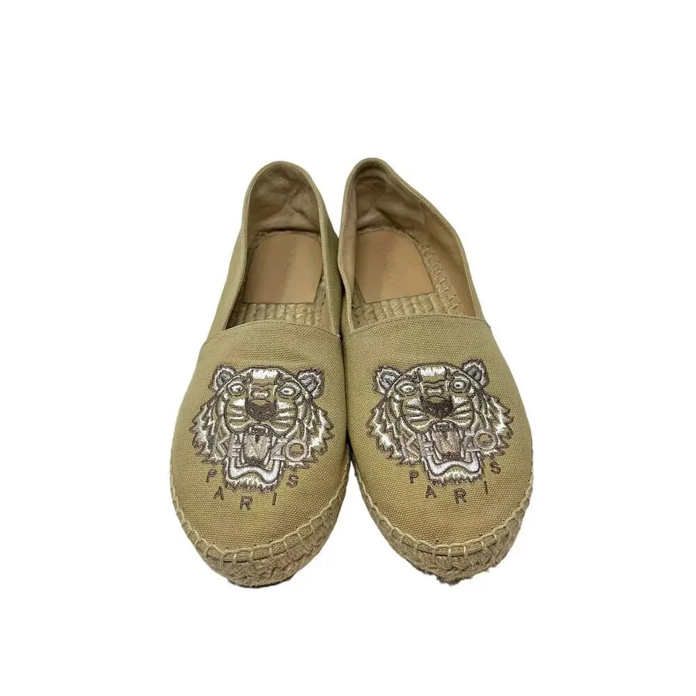 Kenzo Beige Classic Tiger Embroidered Espadrilles Beige Tan Size 38 / US‎ 6.5